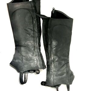 Pair Ladies Black Leather Grand Prix Riding Half Chaps